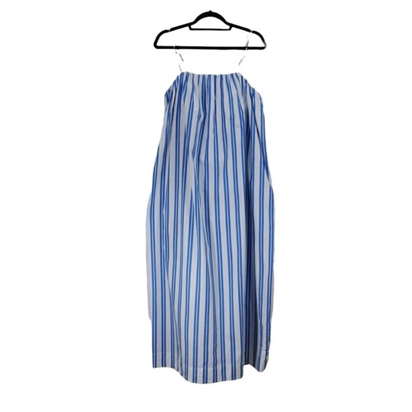 ganni blue and white dress GANNI Dress with 3/4 sleeves in blue / white